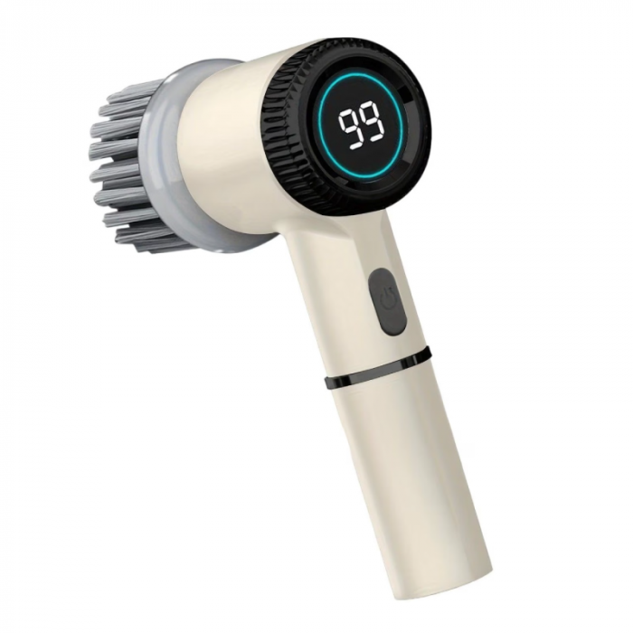 Perie Electrica Rotativa Premium SUPER TRENDS®, Fara Fir, Pentru Curatenie, 5 Capete, 3 Viteze, Incarcare USB, Rezistenta la Apa, Afisaj Digital, Alb [2]
