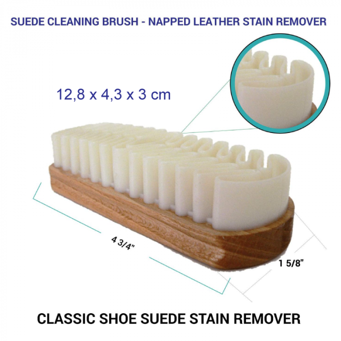 Perie Pentru Curatat Pantofi Din Piele Intoarsa Premium SUPER TRENDS®, Din Lemn si Cauciuc, 12.8 x 4.3 x 3 cm, Maro - Alb [3]