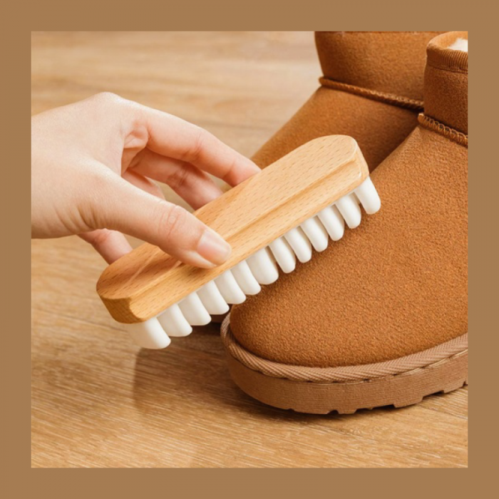 Perie Pentru Curatat Pantofi Din Piele Intoarsa Premium SUPER TRENDS®, Din Lemn si Cauciuc, 12.8 x 4.3 x 3 cm, Maro - Alb [7]