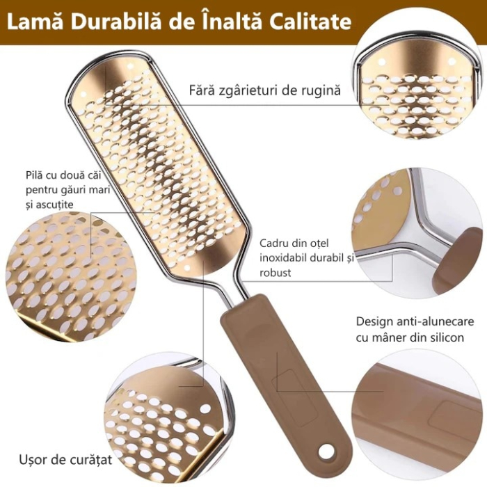 Pila Calcaie SUPER TRENDS® Profesionala Din Otel Inoxidabil Cu Maner Ergonomic Antialunecare, Pila Profesionala Cu Suprafata Dubla Pentru Indepartarea Pielii Ingrosate, Pila Calcaie Pentru Calcaie Uscate Si Aspra, Accesoriu Pedichiura Manual, 28 x 6 cm [2]