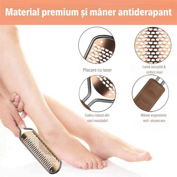 Pila Calcaie SUPER TRENDS® Profesionala Din Otel Inoxidabil Cu Maner Ergonomic Antialunecare, Pila Profesionala Cu Suprafata Dubla Pentru Indepartarea Pielii Ingrosate, Pila Calcaie Pentru Calcaie Uscate Si Aspra, Accesoriu Pedichiura Manual, 28 x 6 cm [4]