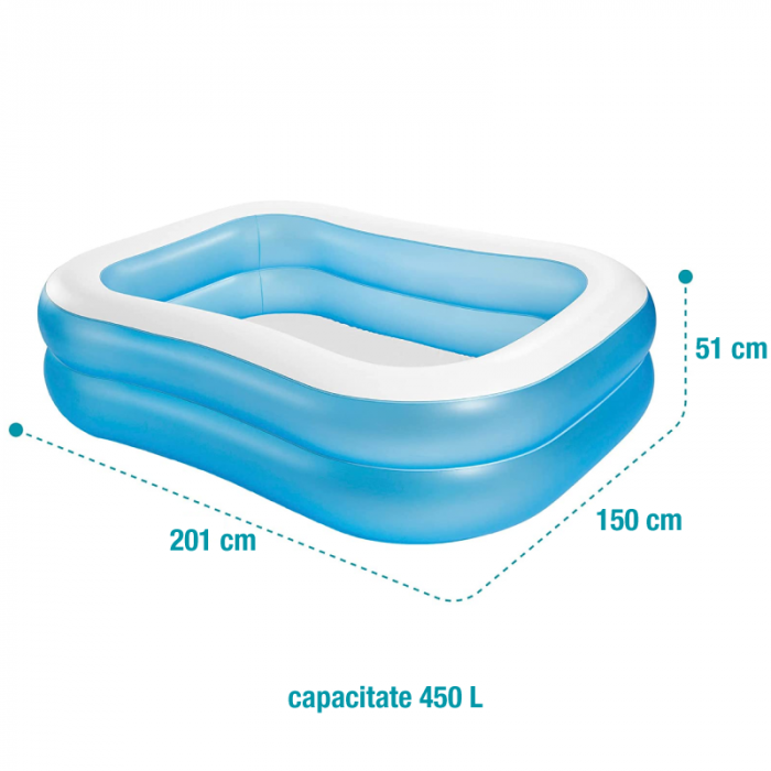 Piscina Gonflabila Premium SUPER TRENDS®, 201 x 150 x 51 cm, 2 Inele Family Pool XXL, Exterioara, Alb-Albastru [2]