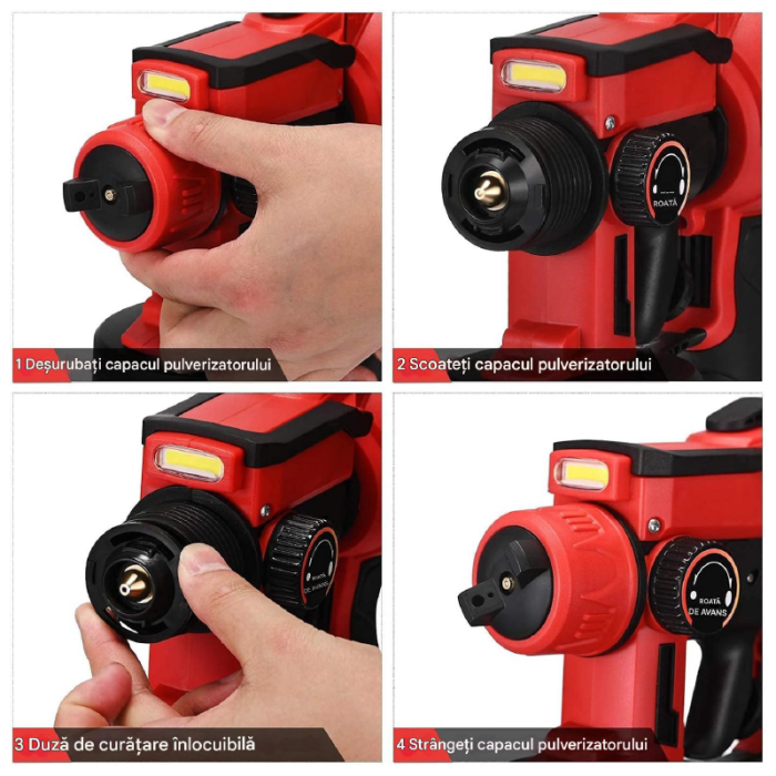 Pistol de Vopsit Electric cu 3 Moduri de Pulverizare SUPER TRENDS®, 800ml, 2 Acumulatori 48V, Rosu-Negru [6]
