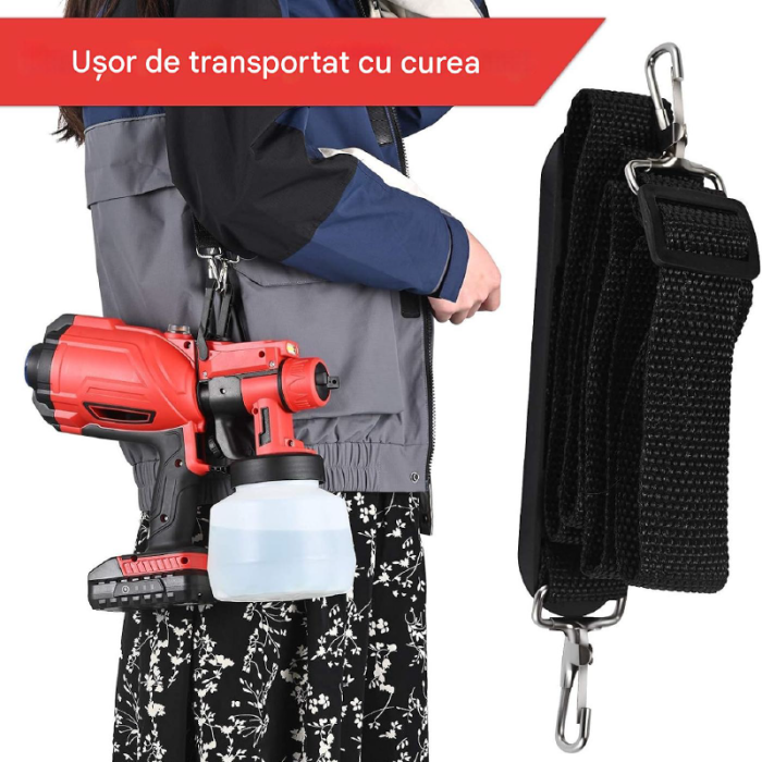 Pistol de Vopsit Electric cu 3 Moduri de Pulverizare SUPER TRENDS®, 800ml, 2 Acumulatori 48V, Rosu-Negru [9]