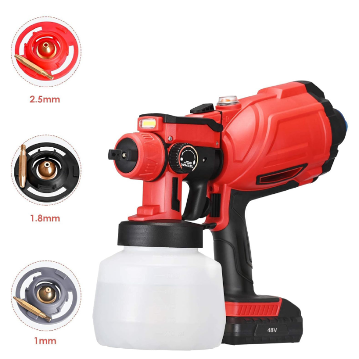 Pistol de Vopsit Electric cu 3 Moduri de Pulverizare SUPER TRENDS®, 800ml, 2 Acumulatori 48V, Rosu-Negru [3]