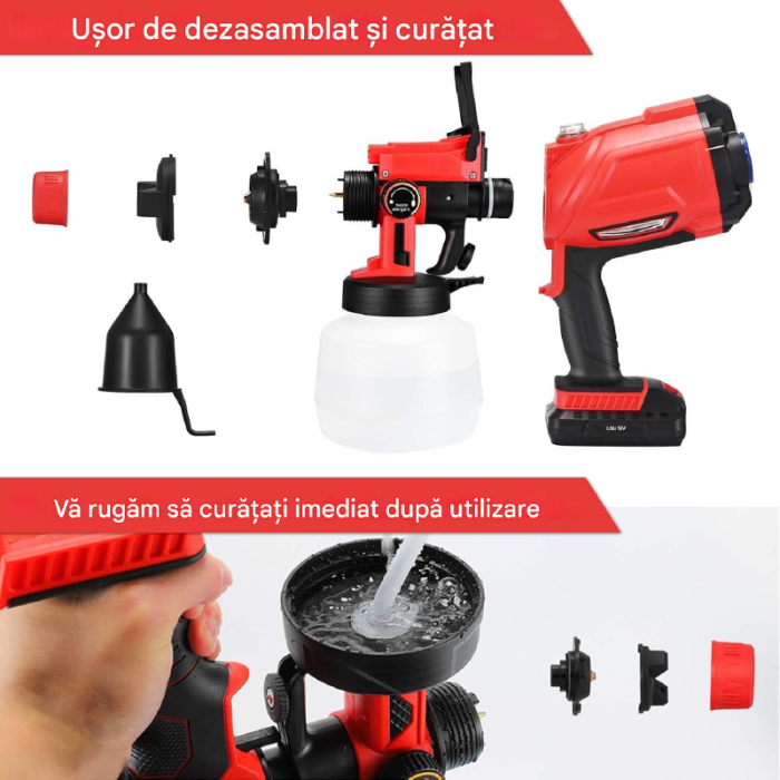Pistol de Vopsit Electric cu 3 Moduri de Pulverizare SUPER TRENDS®, 800ml, 2 Acumulatori 48V, Rosu-Negru [8]