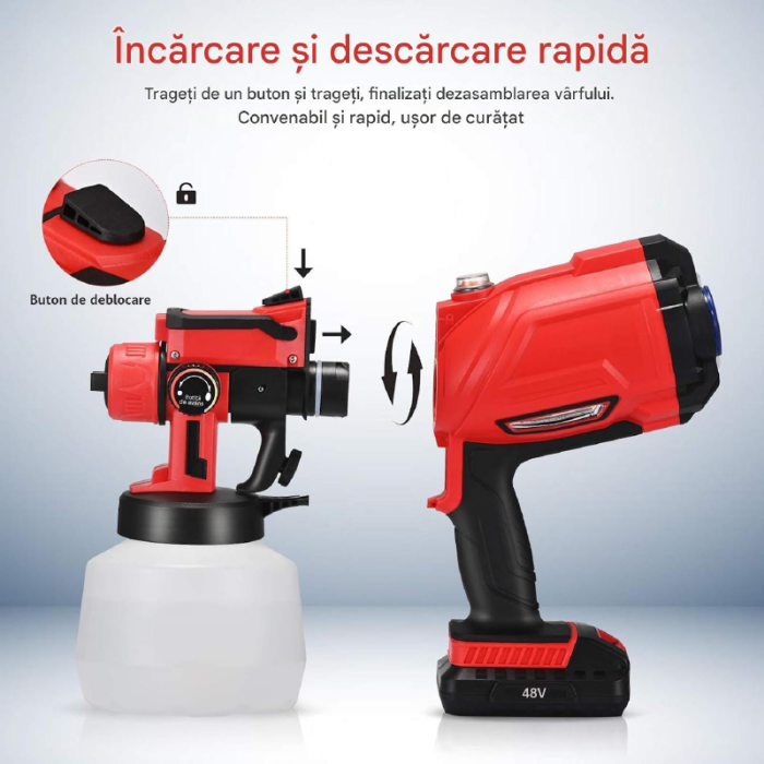 Pistol de Vopsit Electric cu 3 Moduri de Pulverizare SUPER TRENDS®, 800ml, 2 Acumulatori 48V, Rosu-Negru [7]