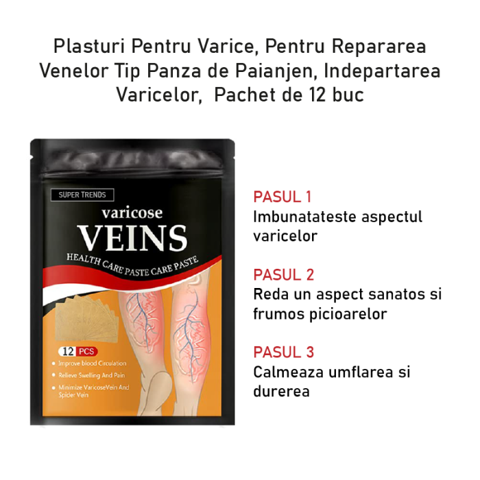 Plasturi Pentru Varice SUPER TRENDS®, Pentru Repararea Venelor Tip Panza de Paianjen, Indepartarea Varicelor, Set 12 buc [8]