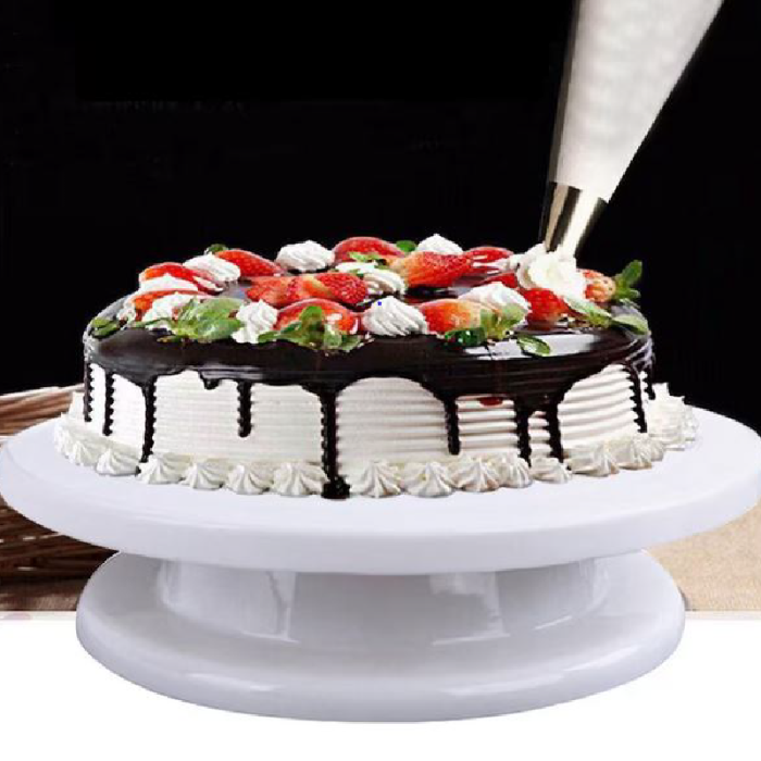 Platou Rotativ Pentru Ornare Tort sau Prajituri SUPER TRENDS®, Margine Antiderapanta Din Cauciuc, Diametru 28cm, Inaltime 7 cm, Alb [5]