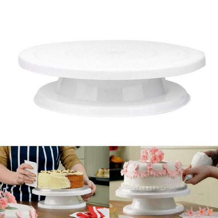 Platou Rotativ Pentru Ornare Tort sau Prajituri SUPER TRENDS®, Margine Antiderapanta Din Cauciuc, Diametru 28cm, Inaltime 7 cm, Alb [2]