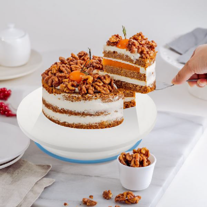 Platou Rotativ Pentru Ornare Tort sau Prajituri SUPER TRENDS®, Margine Antiderapanta Din Cauciuc, Diametru 28cm, Inaltime 7 cm, Alb [6]