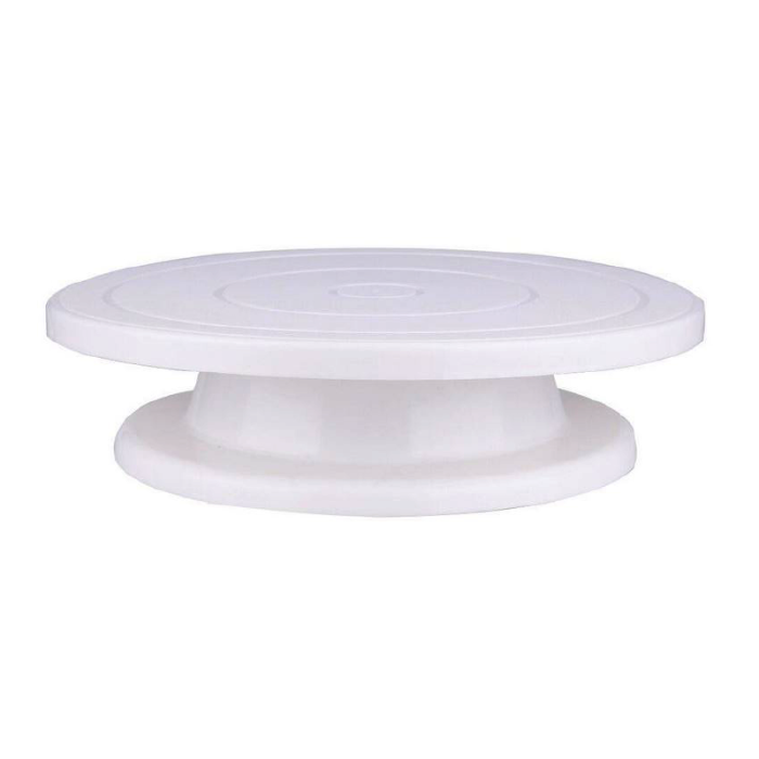 Platou Rotativ Pentru Ornare Tort sau Prajituri SUPER TRENDS®, Margine Antiderapanta Din Cauciuc, Diametru 28cm, Inaltime 7 cm, Alb [1]