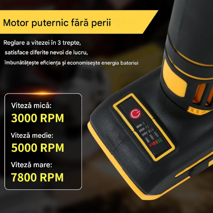 Polizor Unghiular cu 2 Acumulatori 62V SUPER TRENDS®, Motor Brushless, Cheie Pentru Fixat Disc, Incarcator, Cutie Transport, Galben - Negru [3]