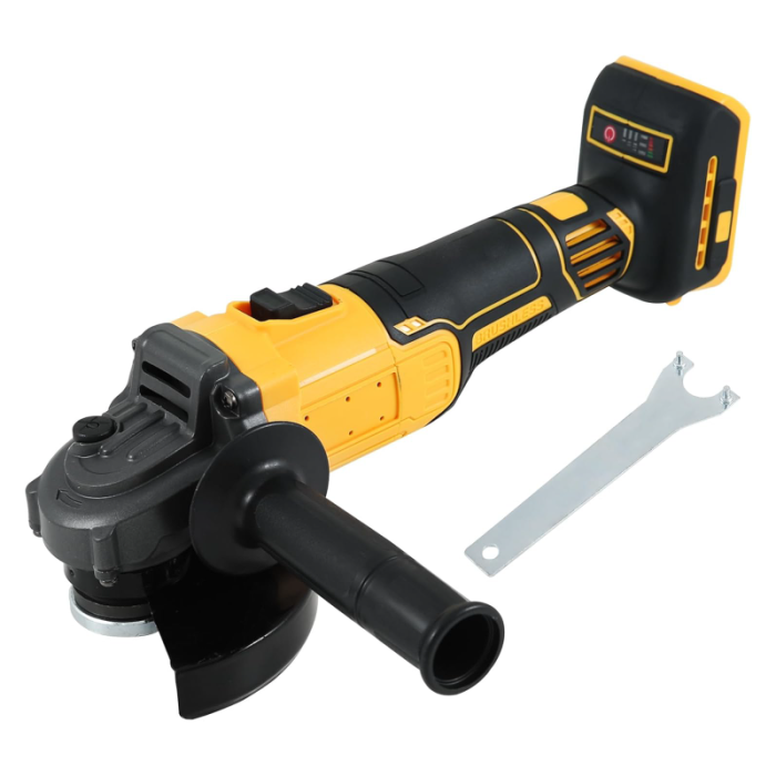 Polizor Unghiular cu 2 Acumulatori 62V SUPER TRENDS®, Motor Brushless, Cheie Pentru Fixat Disc, Incarcator, Cutie Transport, Galben - Negru [7]