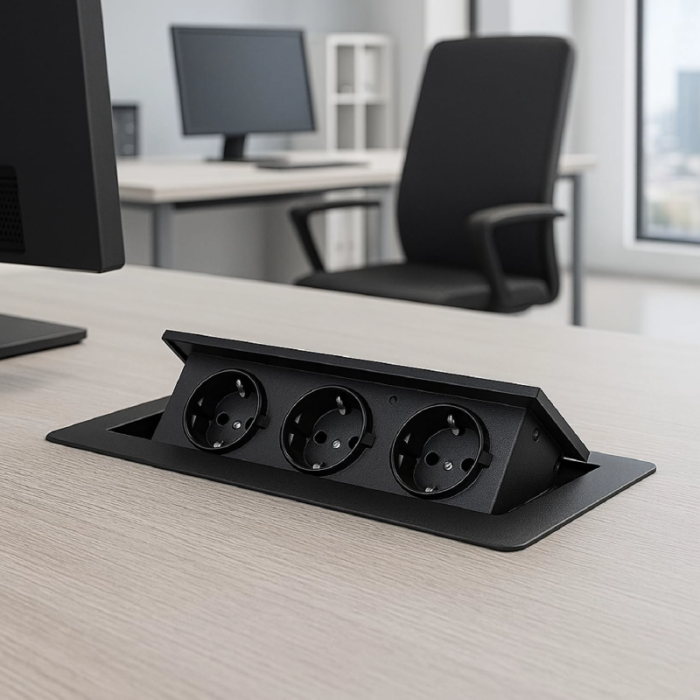 Priza Incastrabila in Blat SUPER TRENDS®, Schuko, 3 x 2P + E, 16A, 3600W, cablu 1.5 m, IP20, Negru [6]