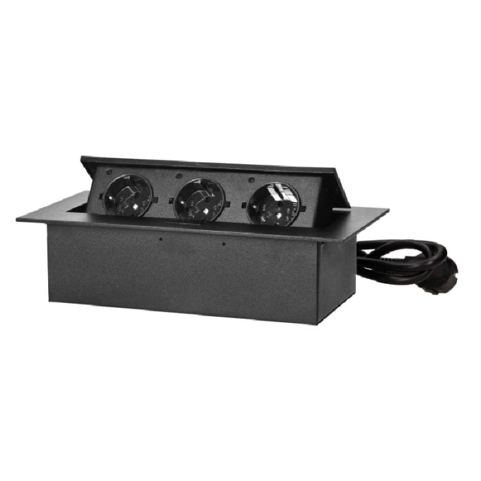 Priza Incastrabila in Blat SUPER TRENDS®, Schuko, 3 x 2P + E, 16A, 3600W, cablu 1.5 m, IP20, Negru [1]