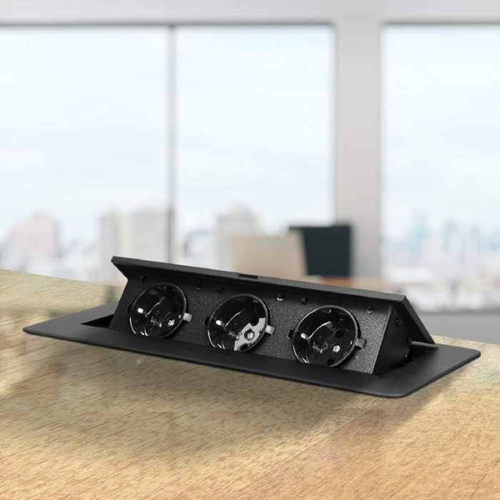 Priza Incastrabila in Blat SUPER TRENDS®, Schuko, 3 x 2P + E, 16A, 3600W, cablu 1.5 m, IP20, Negru [4]
