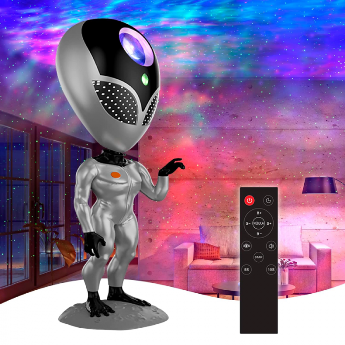 Proiector Stele Extraterestru pentru Copii Premium SUPER TRENDS®, Lampa LED cu Cer Instelat si Nebuloasa pe Tavan, Rotatie 360°, Telecomanda, Sistem de Dialog Vocal, Lumina de Noapte Pentru Copii, Arg [8]