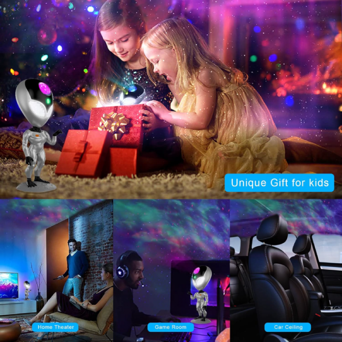 Proiector Stele Extraterestru pentru Copii Premium SUPER TRENDS®, Lampa LED cu Cer Instelat si Nebuloasa pe Tavan, Rotatie 360°, Telecomanda, Sistem de Dialog Vocal, Lumina de Noapte Pentru Copii, Arg [12]