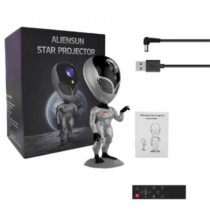 Proiector Stele Extraterestru pentru Copii Premium SUPER TRENDS®, Lampa LED cu Cer Instelat si Nebuloasa pe Tavan, Rotatie 360°, Telecomanda, Sistem de Dialog Vocal, Lumina de Noapte Pentru Copii, Arg [1]