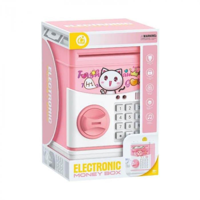 Pusculita Electronica Pentru Copii Premium SUPER TRENDS® cu Design Pisica, Pentru Monede si Bancnote, cu Cheie, 5 Moduri de Sunete Muzicale, Cantece si Povesti, Roz, 3 ani+ [8]