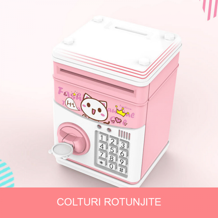 Pusculita Electronica Pentru Copii Premium SUPER TRENDS® cu Design Pisica, Pentru Monede si Bancnote, cu Cheie, 5 Moduri de Sunete Muzicale, Cantece si Povesti, Roz, 3 ani+ [7]