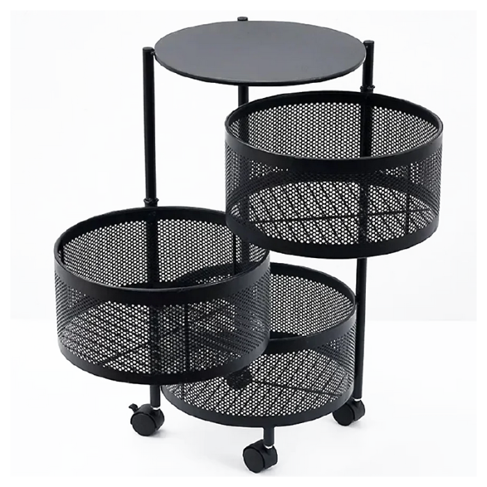 Raft Metalic Rotund Universal SUPER TRENDS®, 3 Cosuri Perforate, Otel Carbon, cu Roti si Design Rotativ, Negru, 60x34cm [2]
