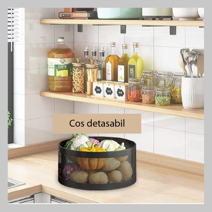 Raft Metalic Rotund Universal SUPER TRENDS®, 3 Cosuri Perforate, Otel Carbon, cu Roti si Design Rotativ, Negru, 60x34cm [9]