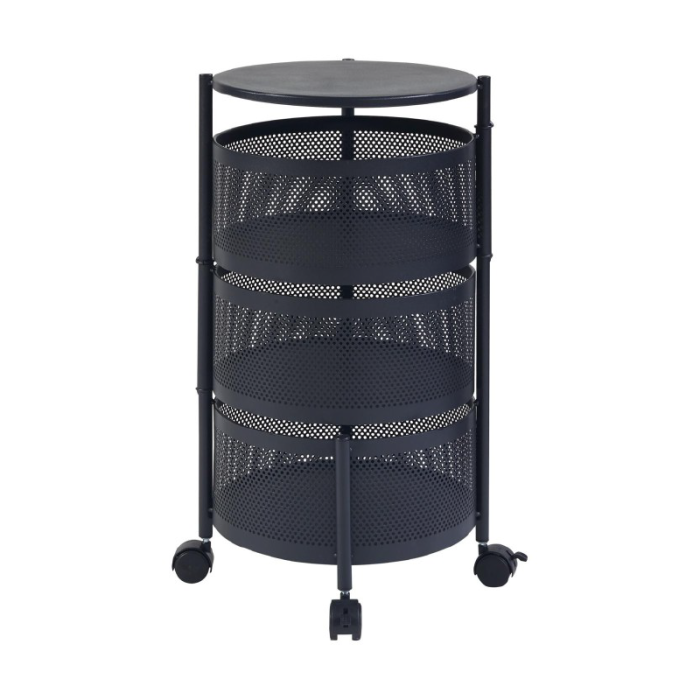 Raft Metalic Rotund Universal SUPER TRENDS®, 3 Cosuri Perforate, Otel Carbon, cu Roti si Design Rotativ, Negru, 60x34cm [3]