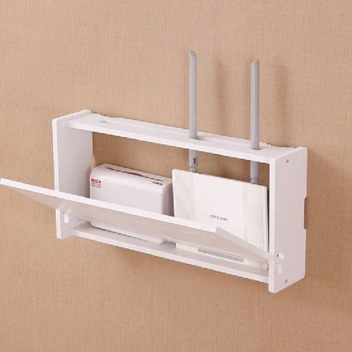 Raft Suport Router Wireless SUPER TRENDS®, Pentru Mascare Fire si Echipament WiFi, Material Premium, 40x20x9.5 cm, Alb Mat [8]