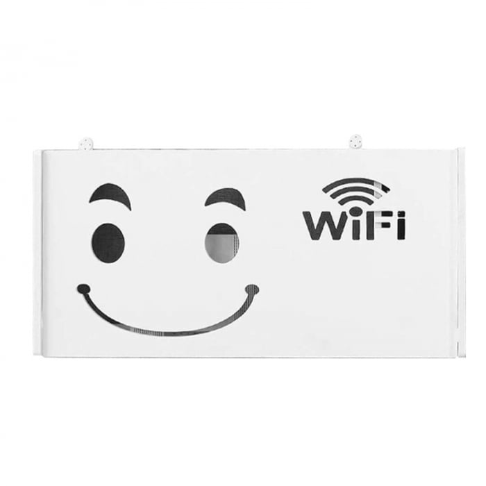 Raft Suport Router Wireless SUPER TRENDS®, Pentru Mascare Fire si Echipament WiFi, Material Premium, 40x20x9.5 cm, Alb Mat [1]