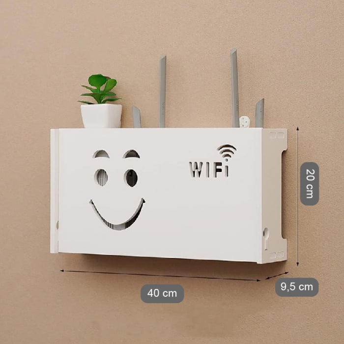 Raft Suport Router Wireless SUPER TRENDS®, Pentru Mascare Fire si Echipament WiFi, Material Premium, 40x20x9.5 cm, Alb Mat [4]