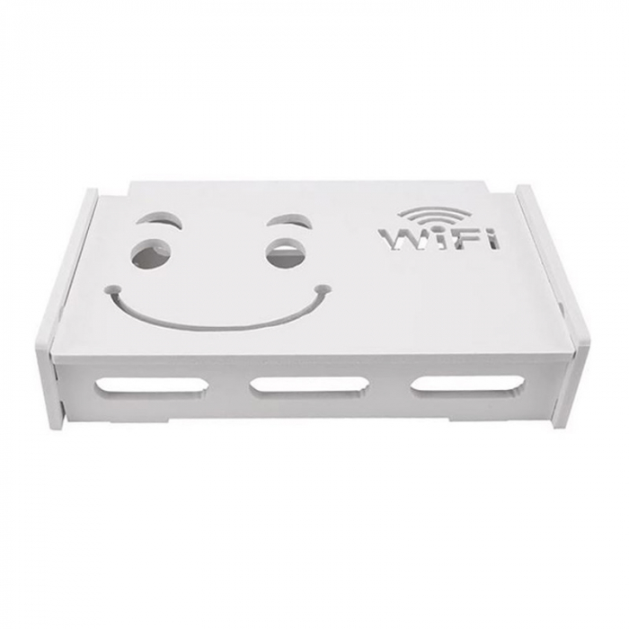 Raft Suport Router Wireless SUPER TRENDS®, Pentru Mascare Fire si Echipament WiFi, Material Premium, 40x20x9.5 cm, Alb Mat [2]