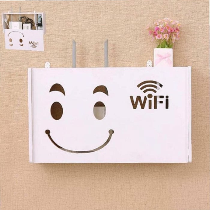 Raft Suport Router Wireless SUPER TRENDS®, Pentru Mascare Fire si Echipament WiFi, Material Premium, 40x20x9.5 cm, Alb Mat [3]