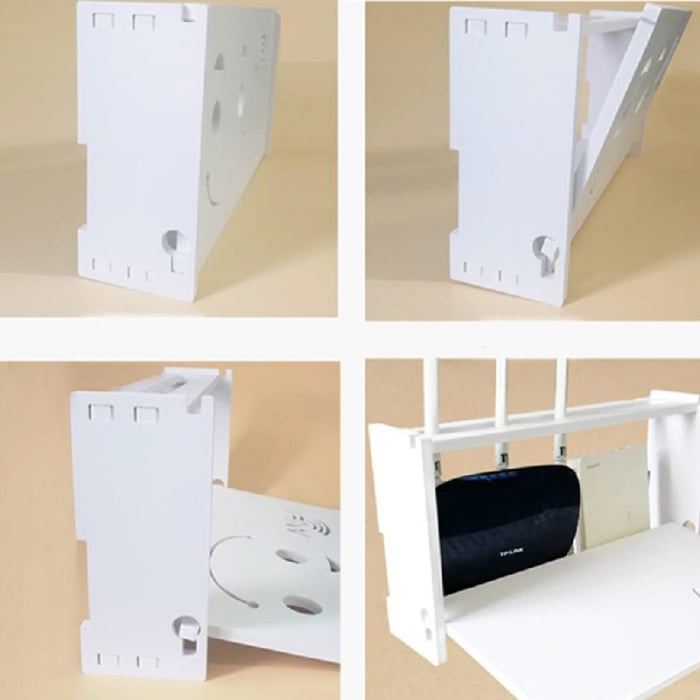 Raft Suport Router Wireless SUPER TRENDS®, Pentru Mascare Fire si Echipament WiFi, Material Premium, 40x20x9.5 cm, Alb Mat [5]
