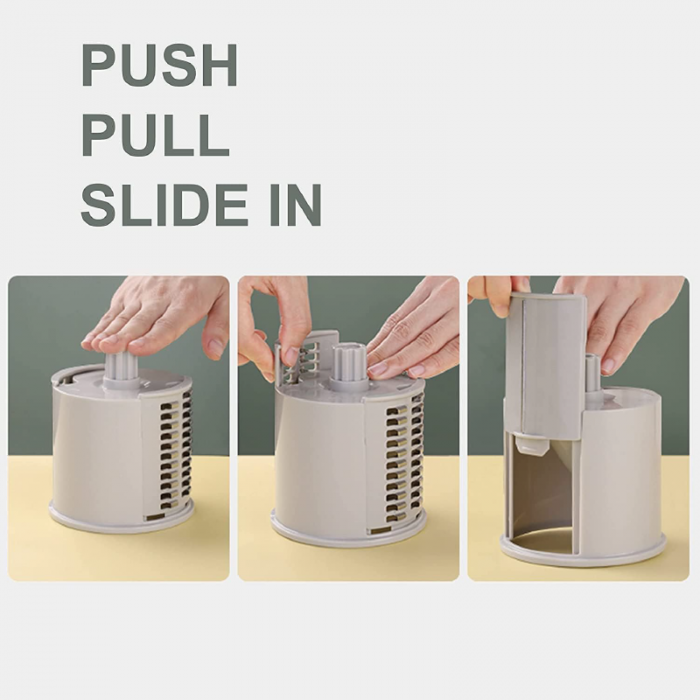 Razatoare Manuala Rotativa Multifunctionala Pentru Legume si Branzeturi Premium SUPER TRENDS®, cu 3 Tipuri de Lame Interschimbabile, Ventuza Puternica de Fixare, Plastic si Otel Inoxidabil, Multicolor [7]