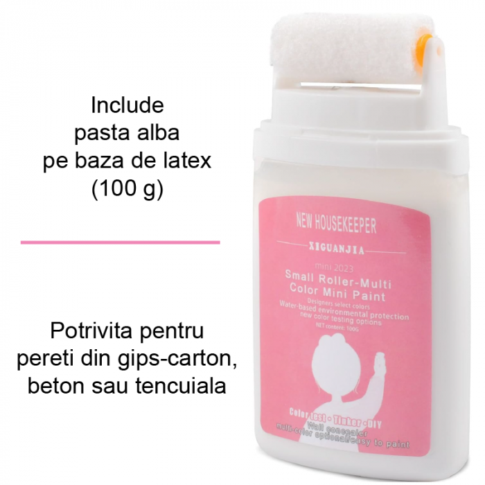 Rola Pentru Reparat si Vopsit Pereti Premium SUPER TRENDS®, cu Pasta Inclusa, Solutie pentru Gauri, Zgarieturi, Crapaturi, Uscare Rapida, Aplicare Fara Scurgeri, 100 g, Alb, 6x11.5 CM [8]