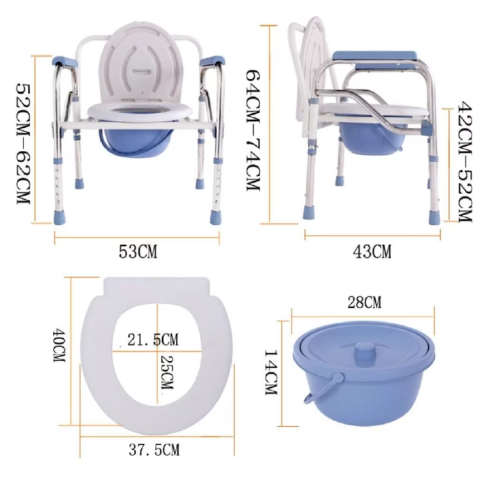 Scaun WC de Camera SUPER TRENDS, Pliabil, Inaltime Reglabila, Din Otel si Inox, Pentru Maxim 100 kg, Alb si Albastru [3]
