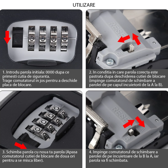 Seif Pentru Chei SUPER TRENDS®,  Montare pe Perete, Cod din 4 Cifre Resetabil, Rezistent la Apa, 11.7x9.5x4 cm, Negru [5]