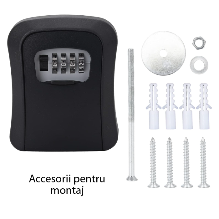 Seif Pentru Chei SUPER TRENDS®,  Montare pe Perete, Cod din 4 Cifre Resetabil, Rezistent la Apa, 11.7x9.5x4 cm, Negru [2]