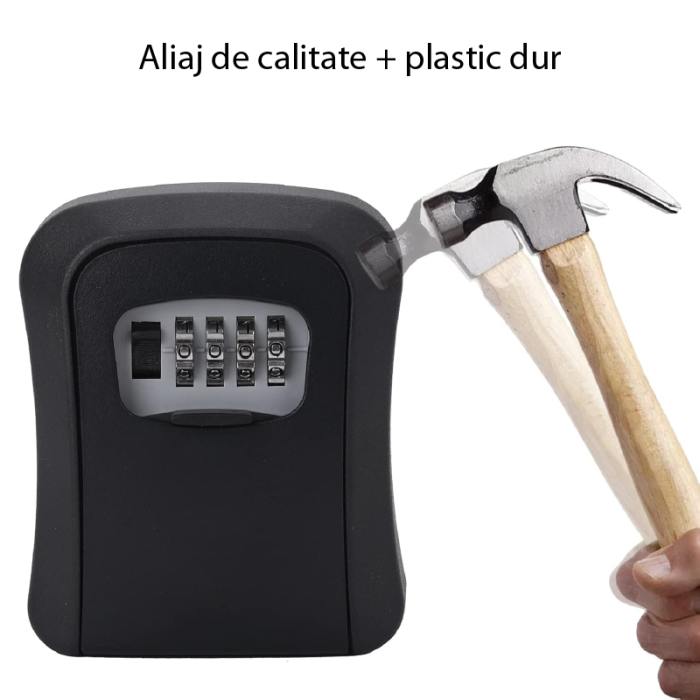 Seif Pentru Chei SUPER TRENDS®,  Montare pe Perete, Cod din 4 Cifre Resetabil, Rezistent la Apa, 11.7x9.5x4 cm, Negru [3]