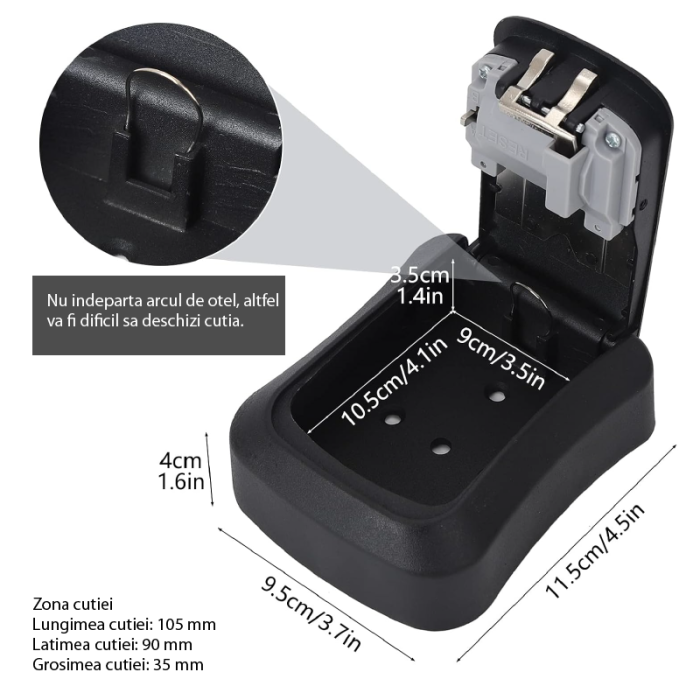 Seif Pentru Chei SUPER TRENDS®,  Montare pe Perete, Cod din 4 Cifre Resetabil, Rezistent la Apa, 11.7x9.5x4 cm, Negru [6]