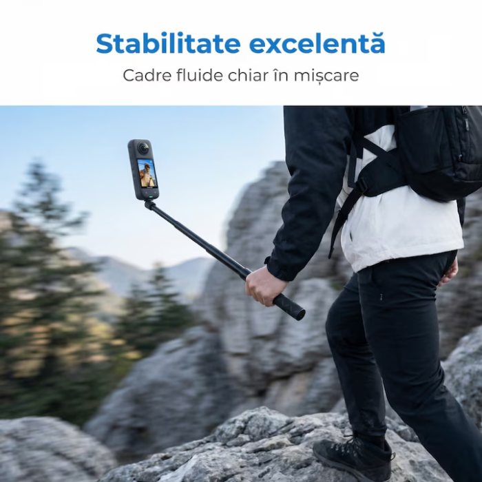 Selfie Stick Compatibil cu Insta360 Super Trends® 17-110 cm Din Aliaj De Aluminiu, Selfie Stick Invizibil, Compatibil cu X3 X2 One X One R, Selfie Stick Aluminiu Extensibil Cu Filet Standard, Suport Camera 360 Stabil Negru Mat, Filmari Profesionale 360° [13]