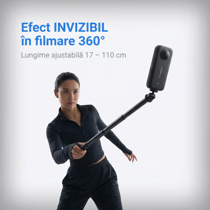 Selfie Stick Compatibil cu Insta360 Super Trends® 17-110 cm Din Aliaj De Aluminiu, Selfie Stick Invizibil, Compatibil cu X3 X2 One X One R, Selfie Stick Aluminiu Extensibil Cu Filet Standard, Suport Camera 360 Stabil Negru Mat, Filmari Profesionale 360° [3]