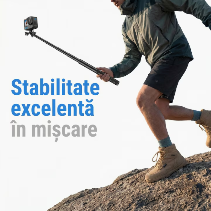 Selfie Stick Invizibil Super Trends® 22.5-120 cm Din Aliaj De Aluminiu, Selfie Stick Insta360 Compatibil Cu X3 X2 One X One R, Selfie Stick Aluminiu Extensibil Cu Filet Standard, Suport Camera 360 Stabil Negru Lucios Pentru Filmari Profesionale [4]