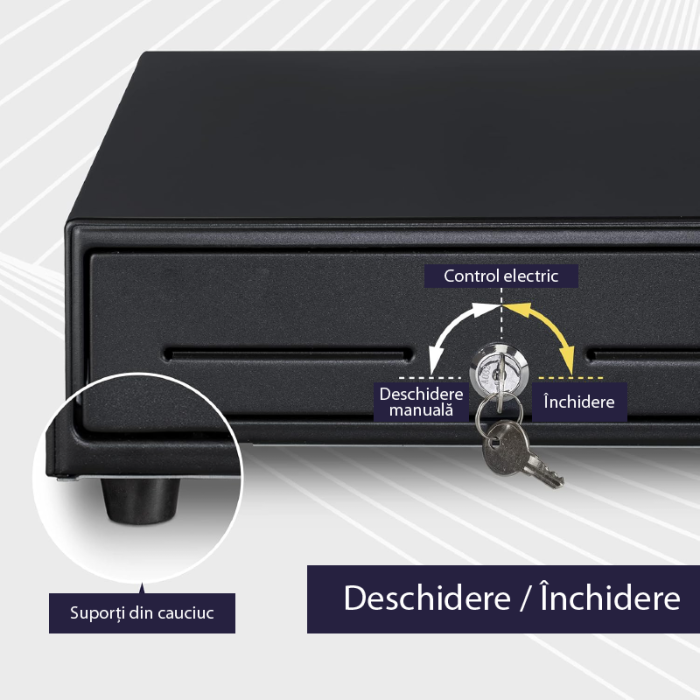 Sertar de Bani Pentru Case de Marcat SUPER TRENDS®, 4 Compartimente pentru Bancnote, 5 Compartimente pentru Monede, 2 Chei, 33 x 34 x 9 cm, Negru [6]