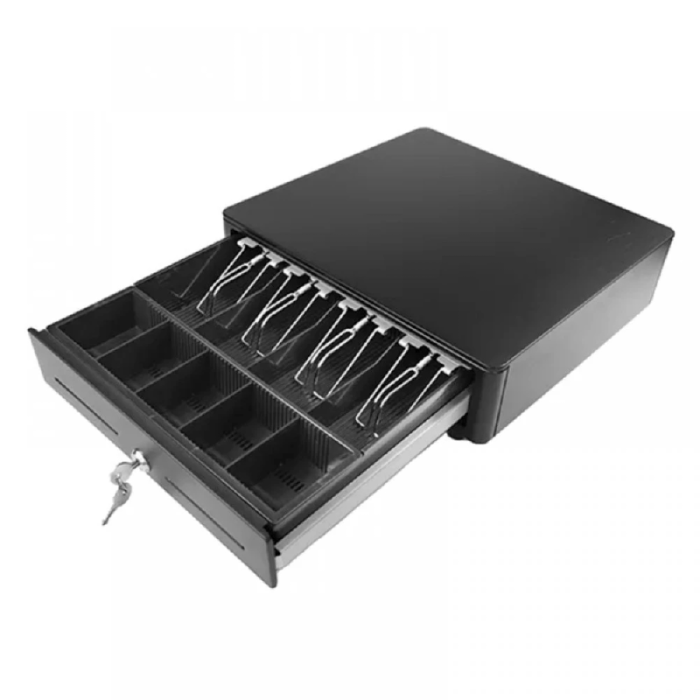 Sertar de Bani Pentru Case de Marcat SUPER TRENDS®, 4 Compartimente pentru Bancnote, 5 Compartimente pentru Monede, 2 Chei, 33 x 34 x 9 cm, Negru [1]