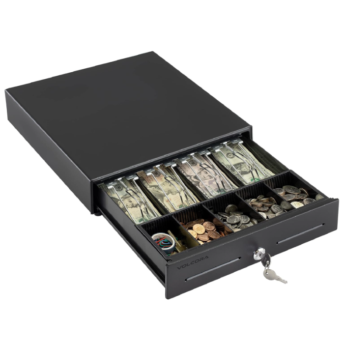 Sertar de Bani Pentru Case de Marcat SUPER TRENDS®, 4 Compartimente pentru Bancnote, 5 Compartimente pentru Monede, 2 Chei, 33 x 34 x 9 cm, Negru [5]