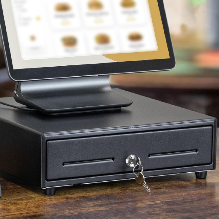 Sertar de Bani Pentru Case de Marcat SUPER TRENDS®, 4 Compartimente pentru Bancnote, 5 Compartimente pentru Monede, 2 Chei, 33 x 34 x 9 cm, Negru [4]