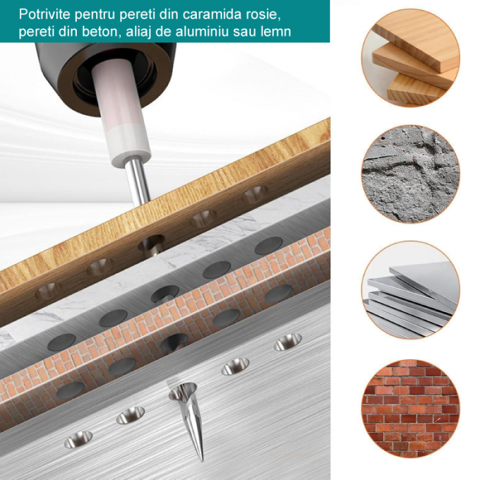 Set 100 Buc Cuie Pentru Pistol Profesionale SUPER TRENDS®, cu Autopropulsare, Model Ciuperca, 7.2 mm, Argintiu-Alb [5]